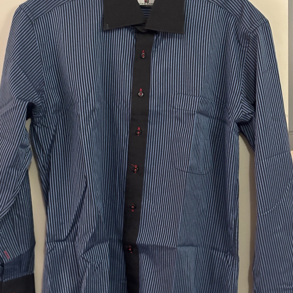 Elegant Navy Striped Dress Shirt
